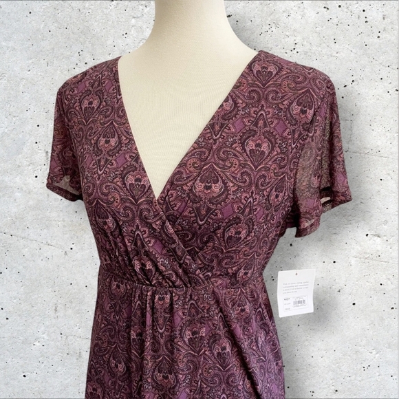 🔥Croft & Barrow XL Crossover Empire Waist Midi Plum Paisley wrap dress - Picture 8 of 16